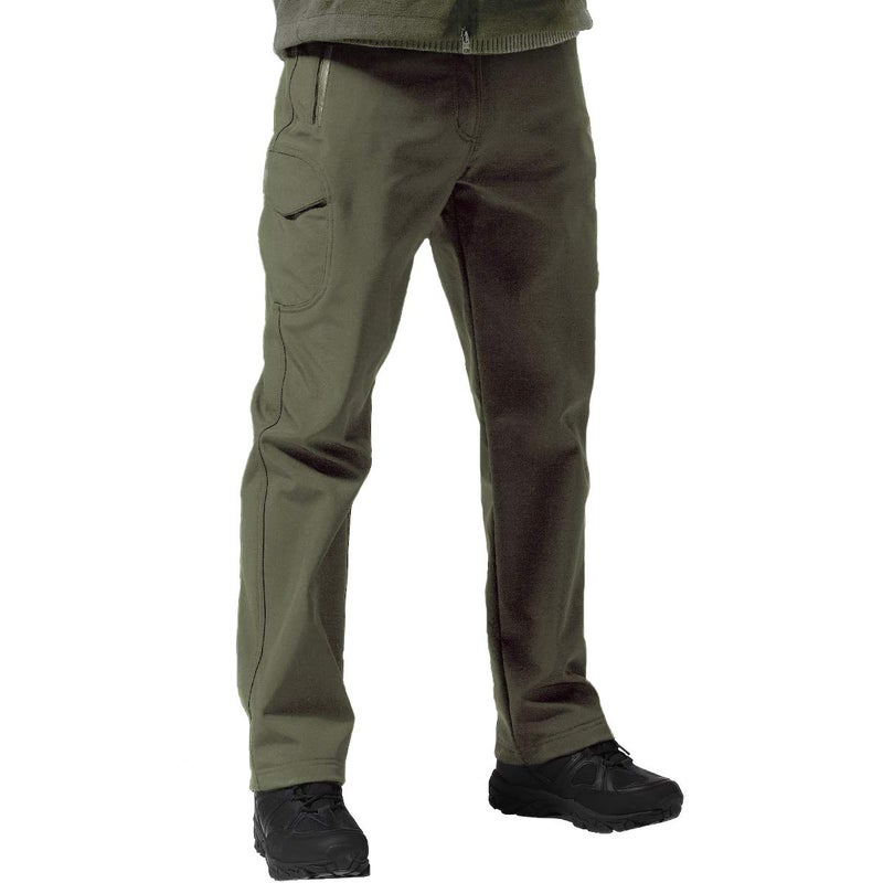 FREE SOLDIER Men's Outdoor Softshell Fleece Lined Cargo Pants Snow Ski Hiking Pants with Belt (Army Green 34W x 32L) - Image 1